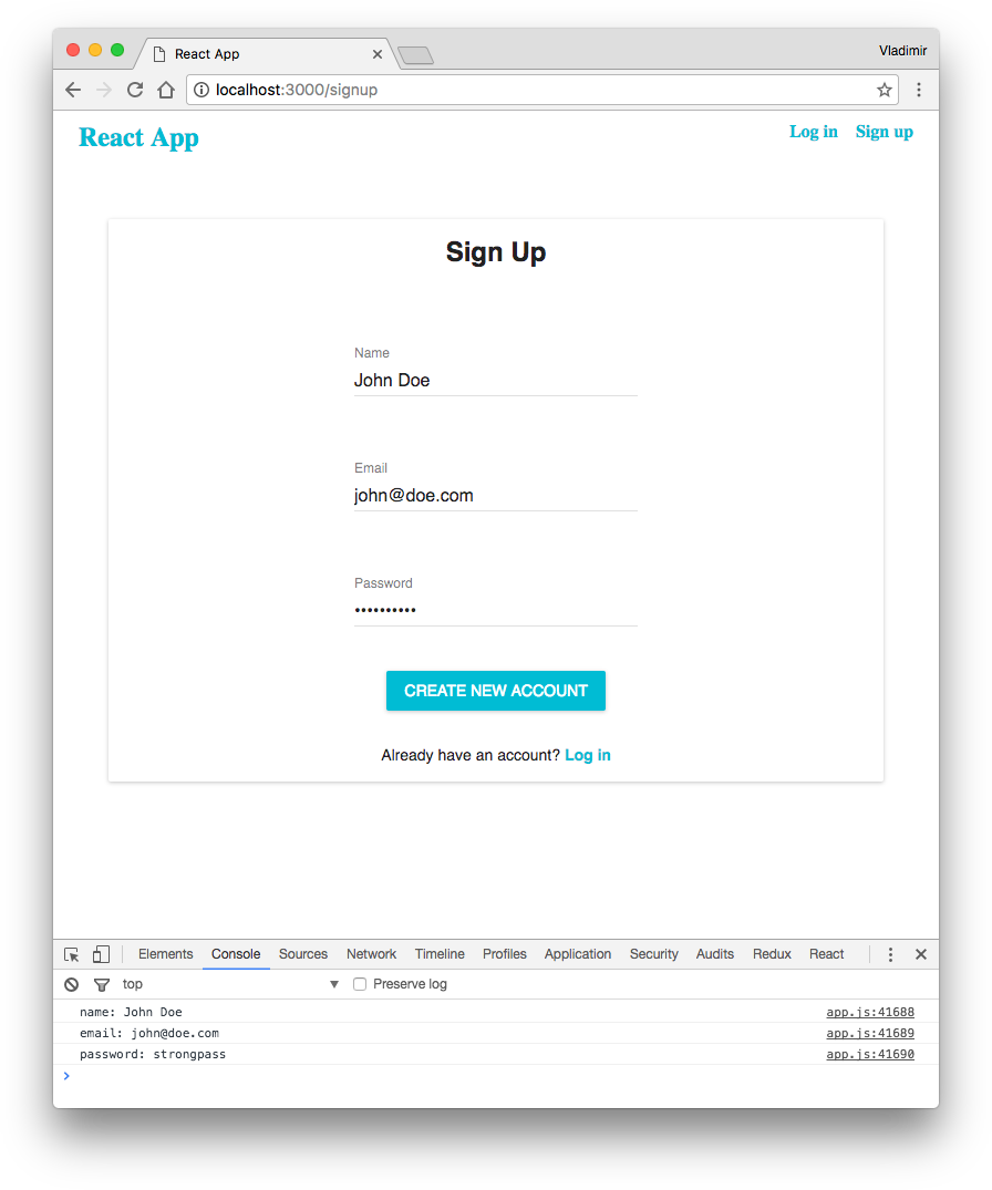 Initial Sign-Up Form Component
