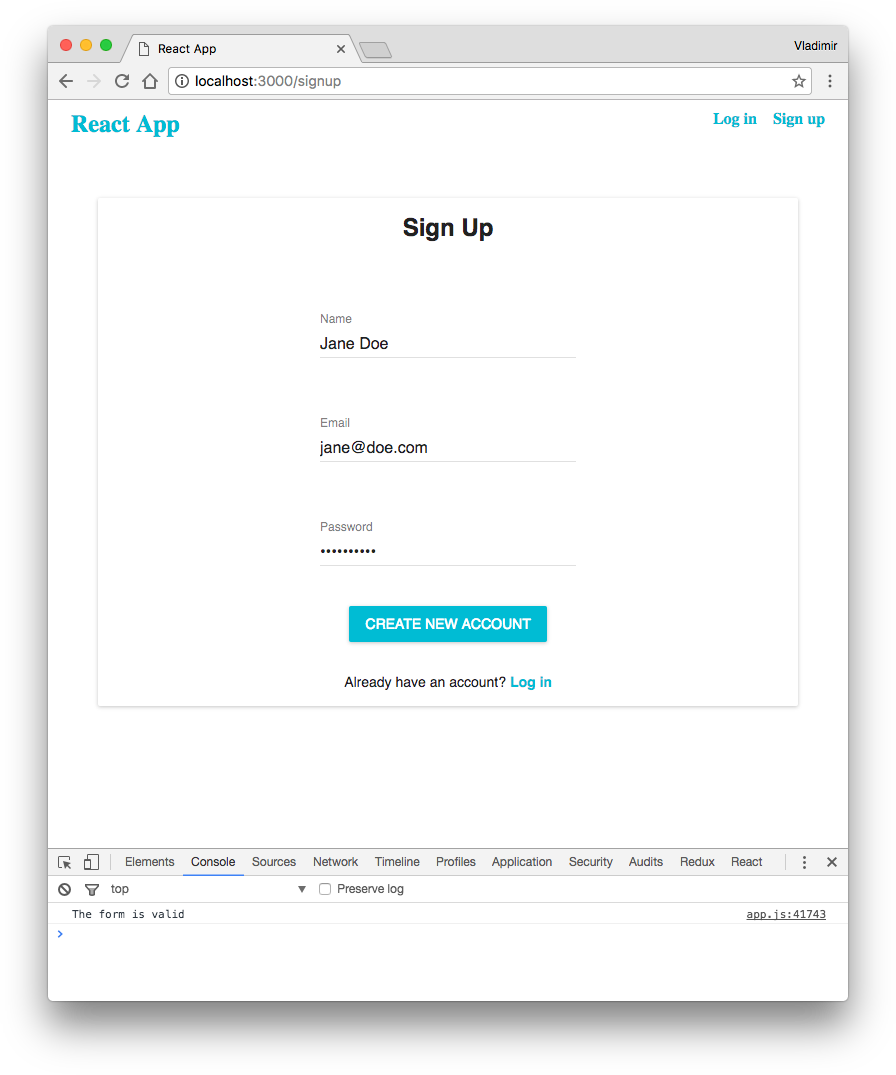 Valid sign-up form